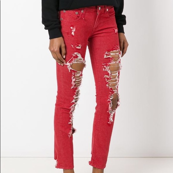 R13 Kate Skinny Red Destructed Jeans - Picture 5 of 12